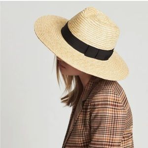 Brixton Joanna Straw Hat in Honey Black wide brim size L